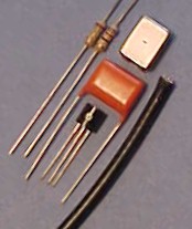 Knowles BA1501, resistors, .1mfd capacitor, 
RG174 cable and 2N3391A